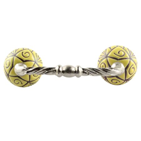 Yellow Base Brown Etched Ceramic Floral Cut Bridge Handle Online